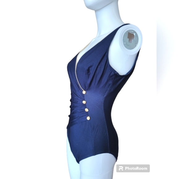 Longitude One Piece Swimsuit Dark Blue & Yellow Swimwear for Women Size S. - Picture 2 of 15